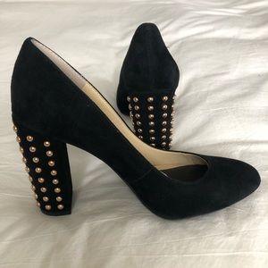 Jessica Simpson black suede studded-heel pumps
